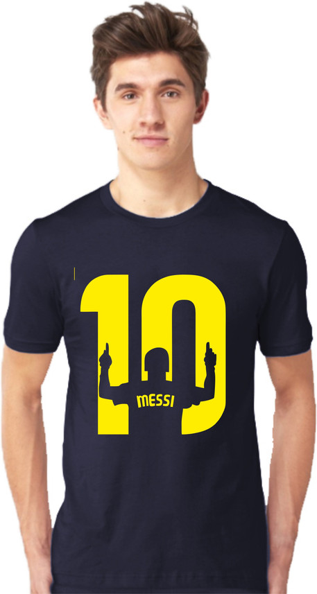 navy blue t shirt with yellow print