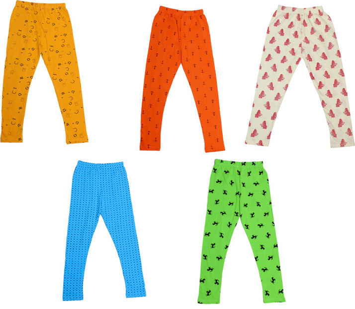 Pack of 4 Indistar Girls Super Soft and Stylish Cotton Printed Churidar Legging Pants