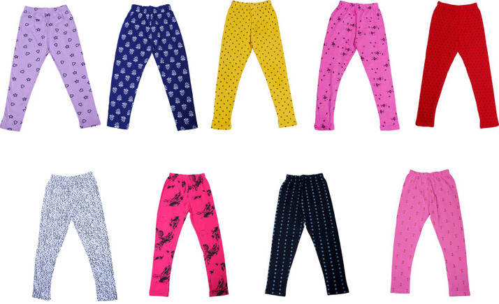 Pack of 3 Indistar Girls Super Soft and Stylish Cotton Printed Churidar Legging Pants