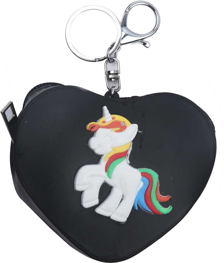 Yellow Bee Heart Shaped Mini Keychain Coin Purse With Unicorn