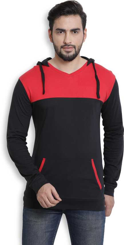 Billion Perfectfit Solid Men Hooded Black Red T Shirt On Offer