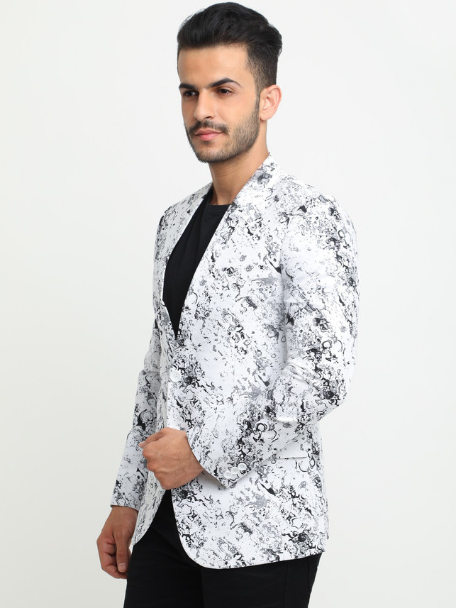 white printed blazer
