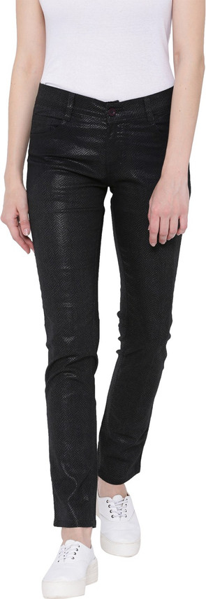 black leather look jeans womens