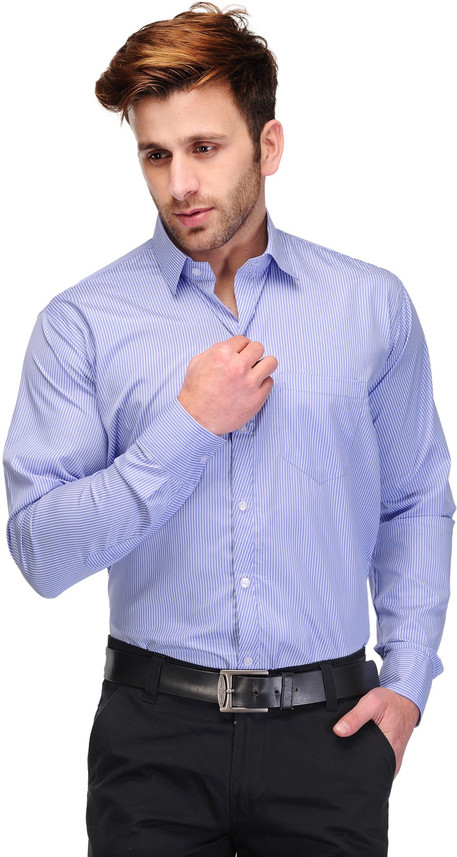 KOOLPALS Men Striped Formal Blue Shirt 