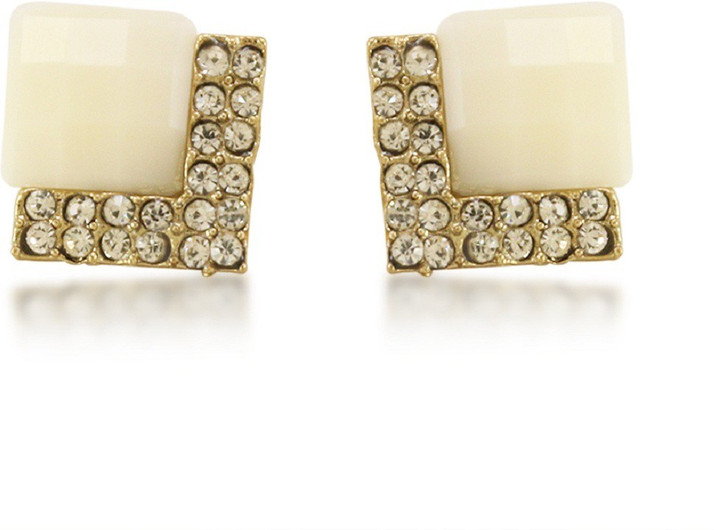 Zaveri Pearls Womens Cubic Zirconia Shinning Floral Stud Earring White