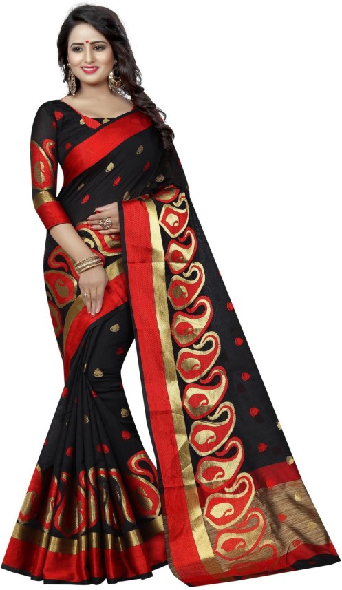 red and black saree flipkart