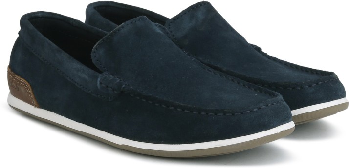 clarks hinton sun navy blue loafers