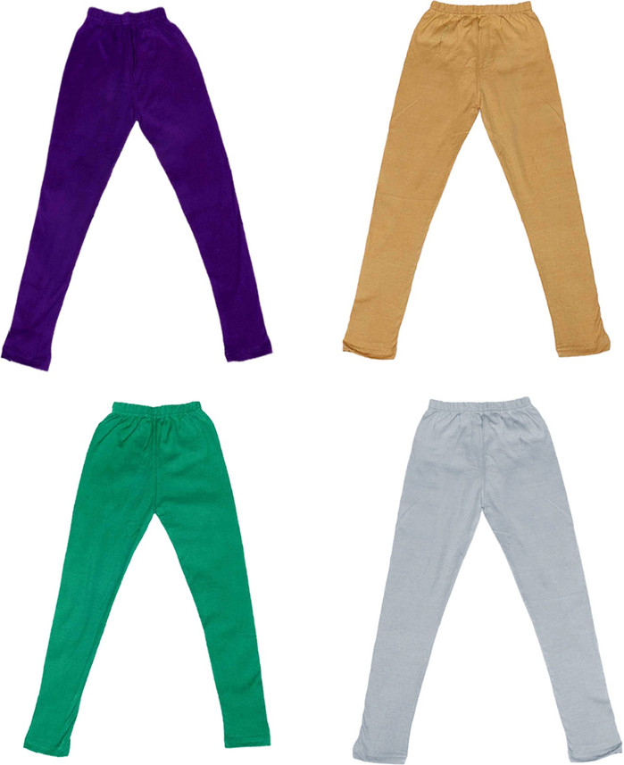 Indistar Cotton Super Soft Solid Multicolor Leggings for Girls Pack of 6