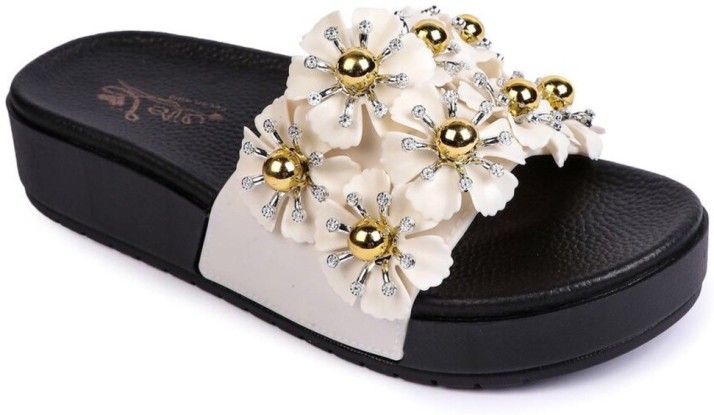 Brauch White Floral Pearl Sliders 