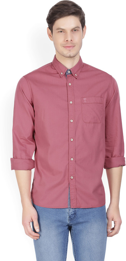 Men Self Design Casual Pink Shirt 
