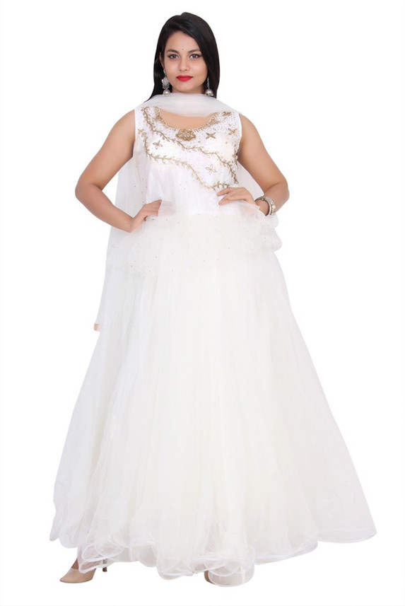 white anarkali dress flipkart