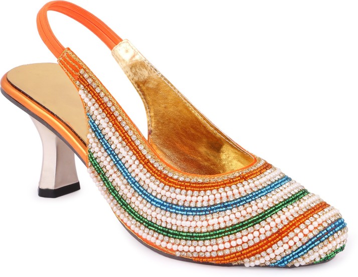 orange multicolor heels