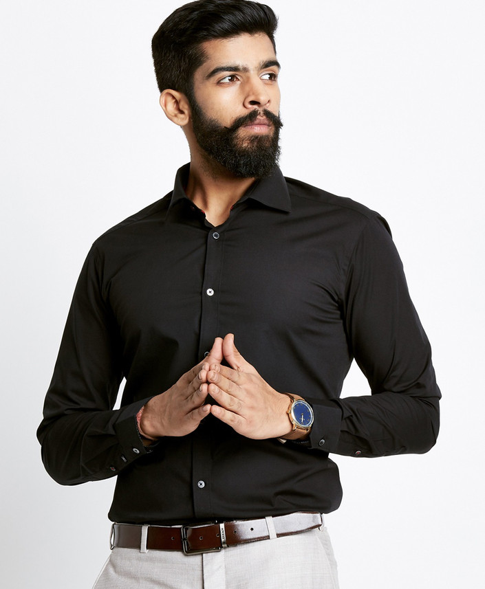 FBB Men Solid Formal Black Shirt 