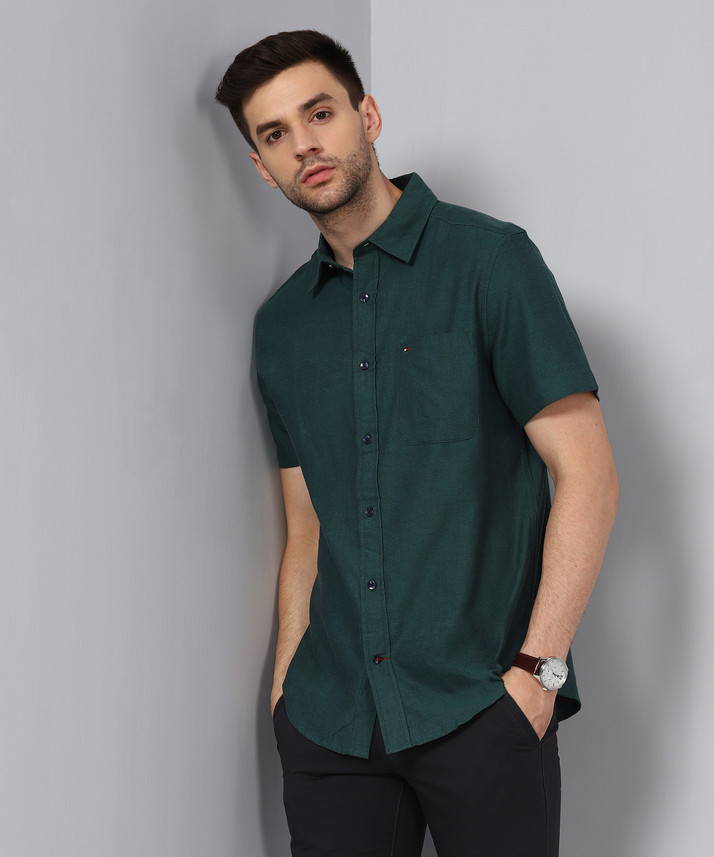 tommy hilfiger dark green shirt