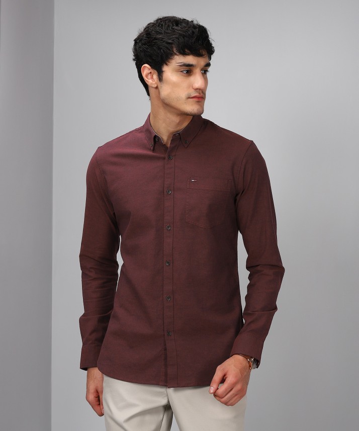 Tommy Hilfiger Men Solid Casual Maroon 