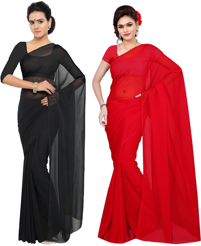 red and black saree flipkart