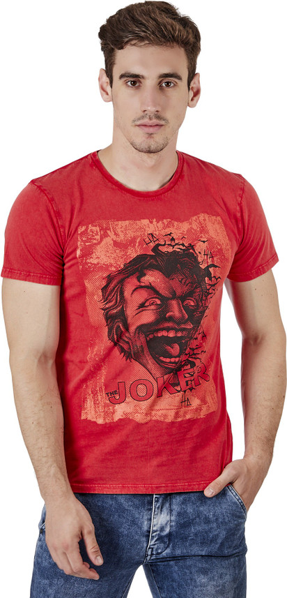 Joker Graphic Print Men Round Neck Red 