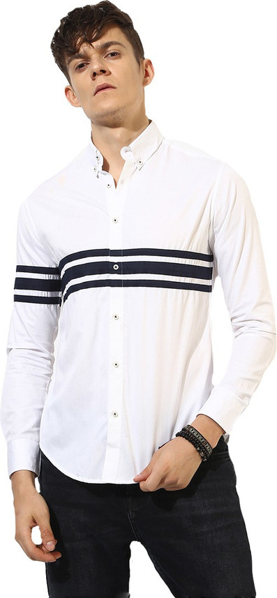 Men Striped Casual White Shirt Online 