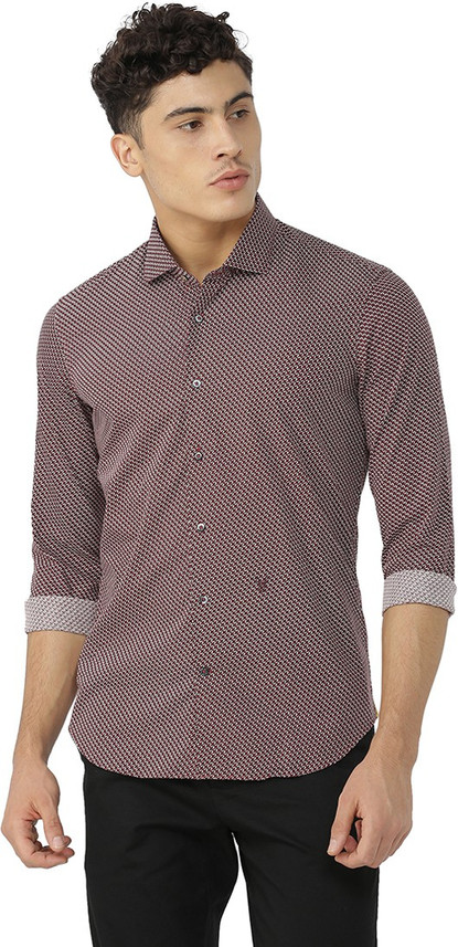 RARE RABBIT Men Printed Casual Maroon 