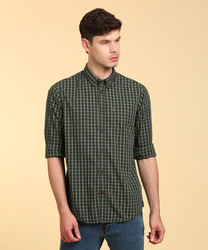 Men Checkered Casual Green, Grey Shirt 