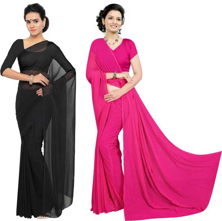 Buy Sidhidata Solid Daily Wear Poly Georgette Black Pink Sarees Online Best Price In India Flipkart Com Georgette sarees fits for all occasion even to daily wears. flipkart