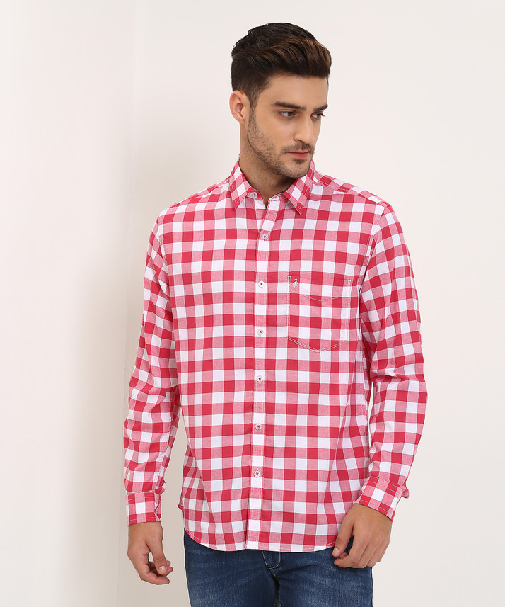 John Players Men Checkered Casual Red 