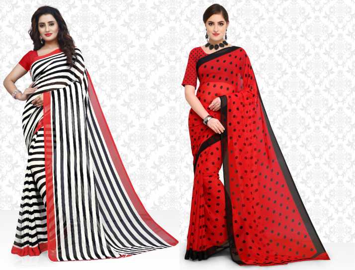 Buy Anand Sarees Striped Daily Wear Georgette Red White Sarees