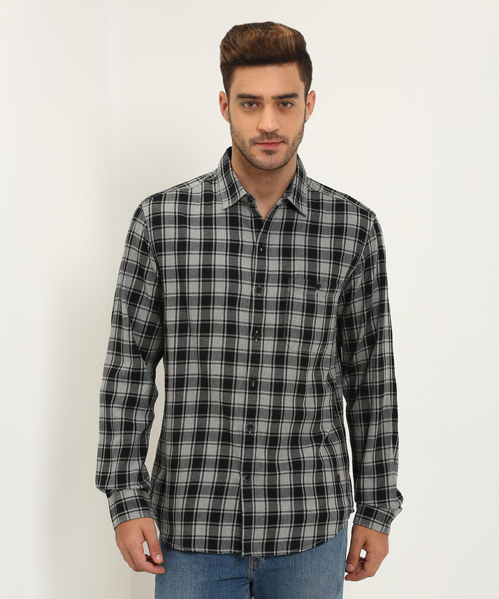 John Players Men Checkered Casual Black 