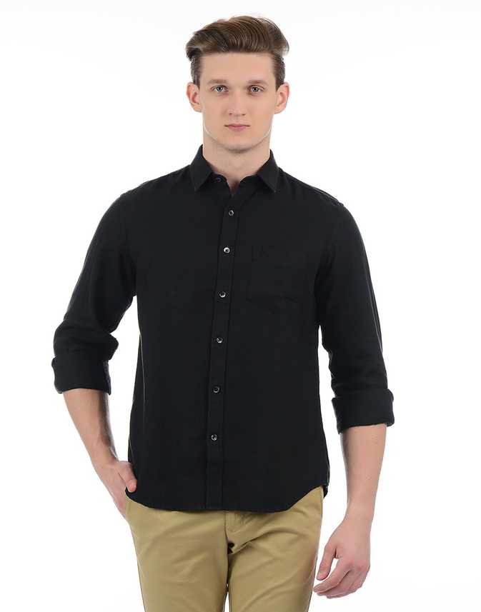 Indian Terrain Men Solid Casual Black Shirt Buy Indian Terrain