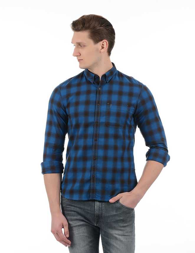 Indian Terrain Men Checkered Casual Blue Shirt Buy Indian