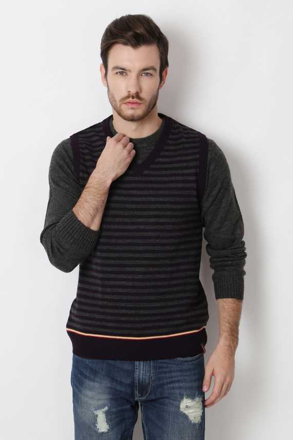 Peter England Striped V neck Casual Men Purple Sweater Buy Peter England Striped V neck Casual Men Purple Sweater Buy