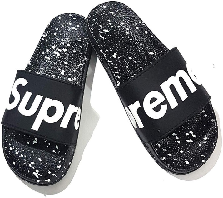 supreme flip flops black