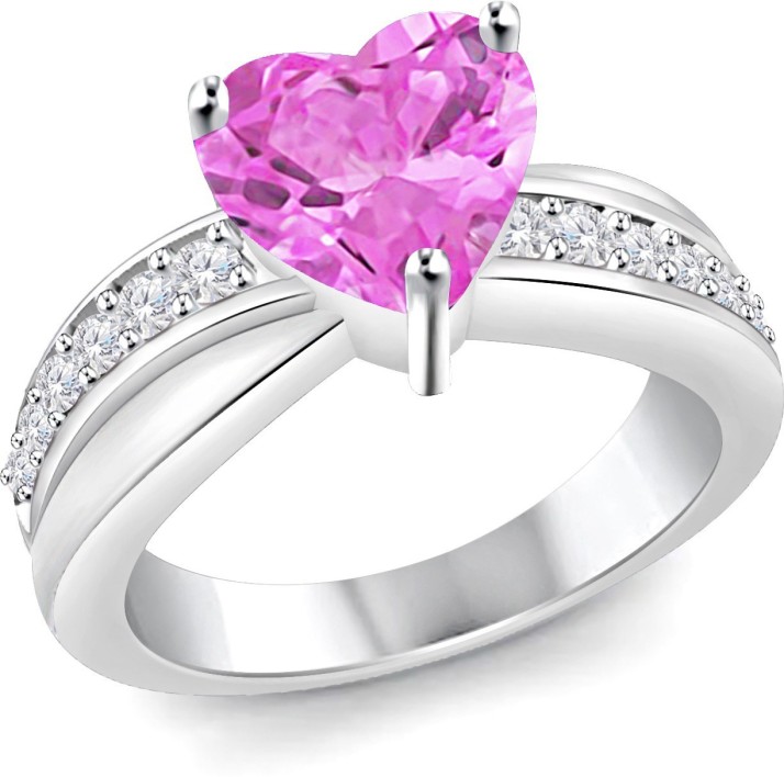 Rhodium Plated Pink Crystal Solitaire Heart Ring Baby Girls Kids 