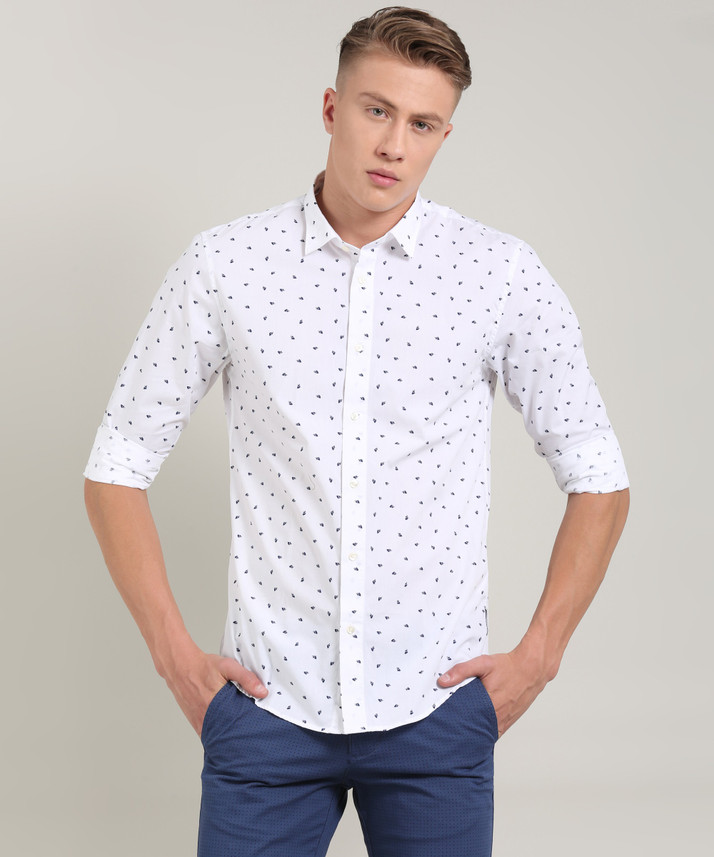 SODA Men Printed Casual White Shirt 