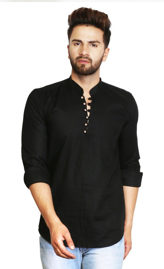 black kurta and blue jeans