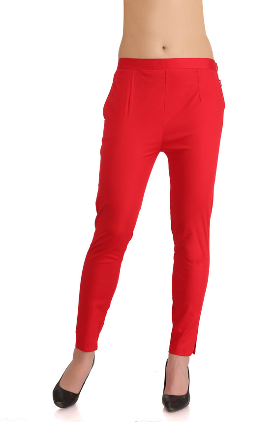 DIAZ Cotton Lycra Women Red Trousers 