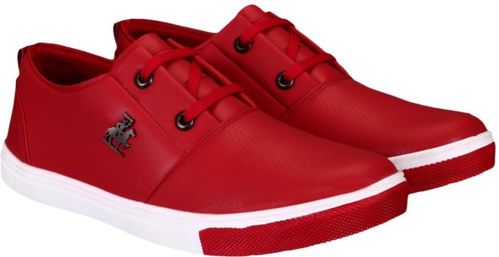 red leatherette lace up sneaker