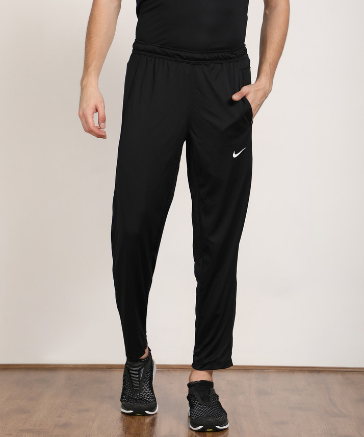 nike solid men black track pants