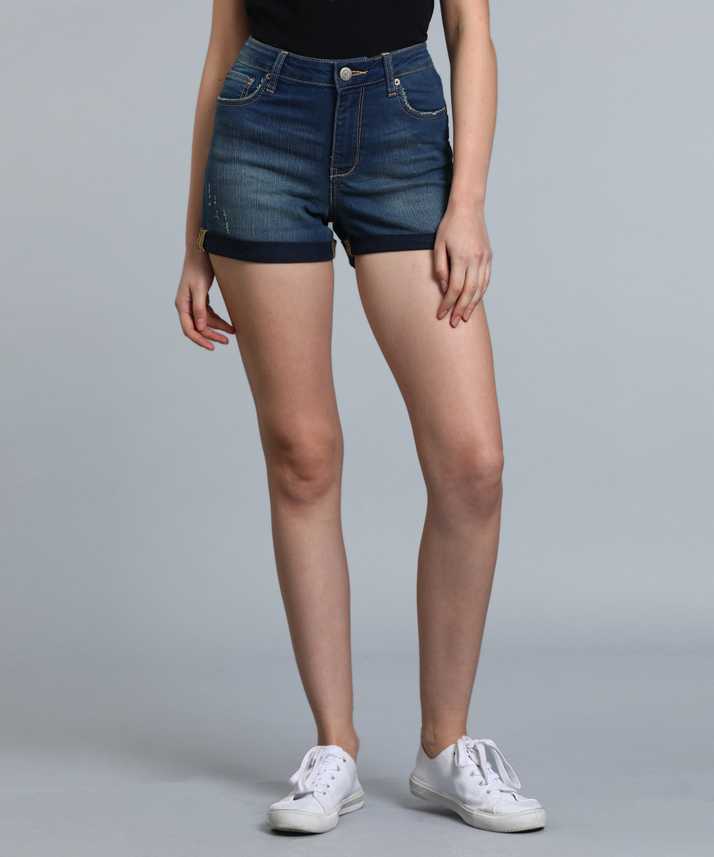 Aeropostale Solid Women Blue Denim Shorts Buy Dark Blue