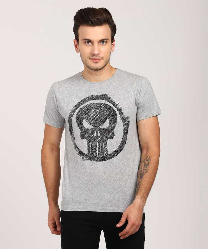 Punisher By Free Authority Printed Men Round Neck Grey T Shirt