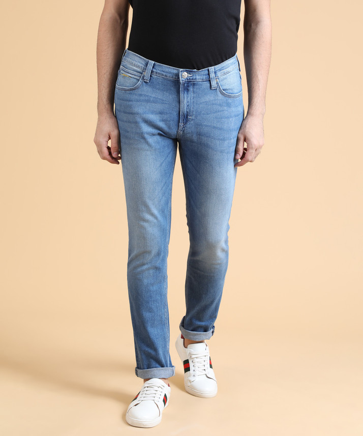 lee skinny men's blue jeans