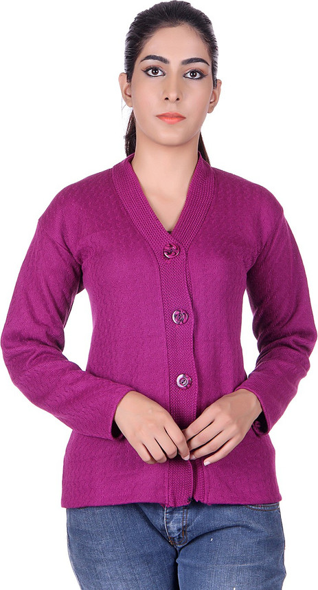Women Button Self Design Cardigan