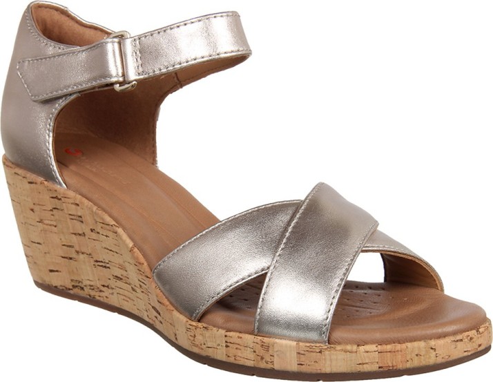 clarks silver wedge sandals