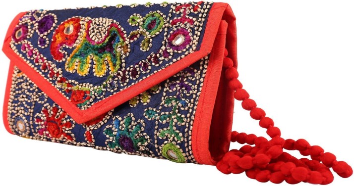 Handmade Rajasthani blue Cotton Embroidered Clutch Bag For Women & girl 