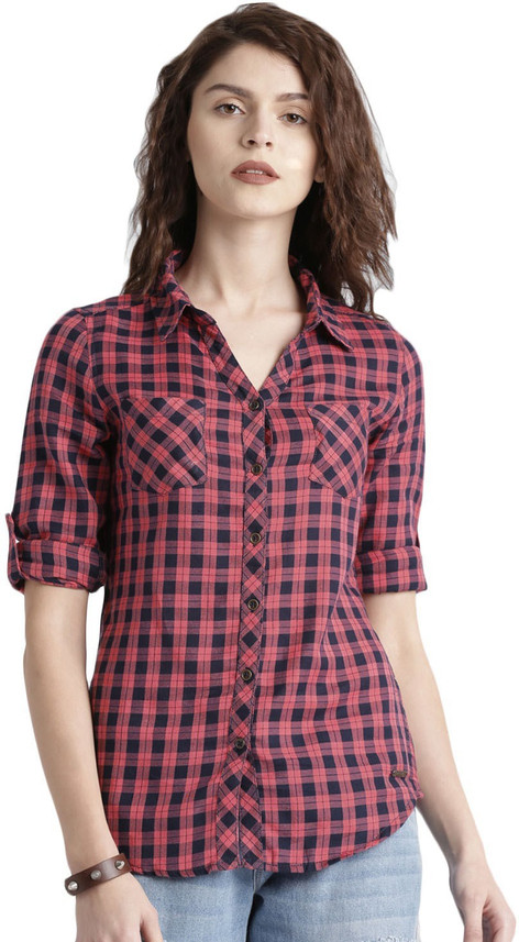 Roadster Women Checkered Casual Pink 