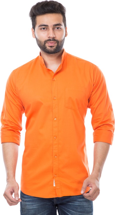 man with orange shirt