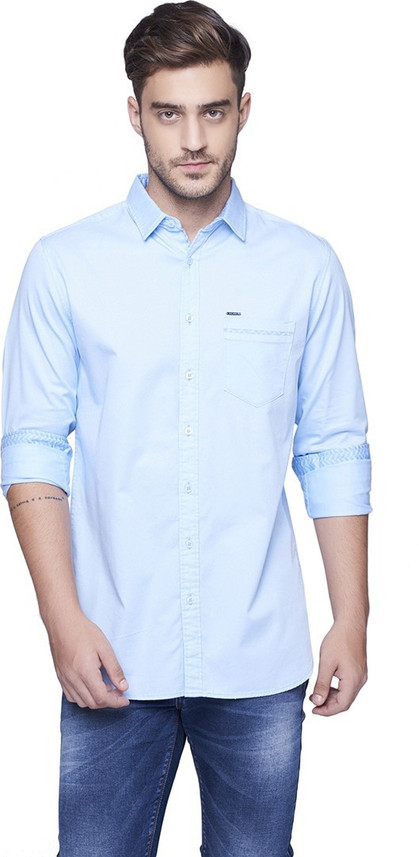 Blue Buddha Men Solid Casual Blue Shirt 