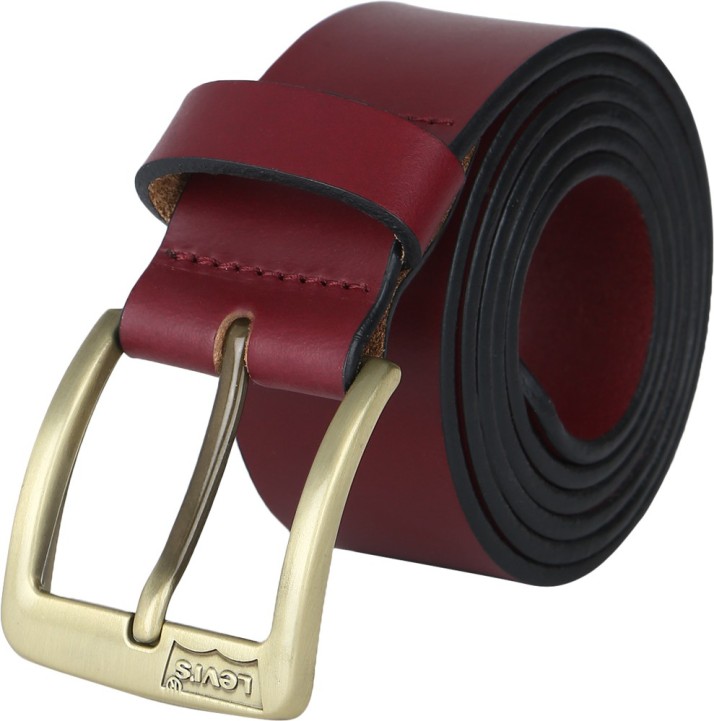 Men Casual Red Genuine Leather Belt Red 