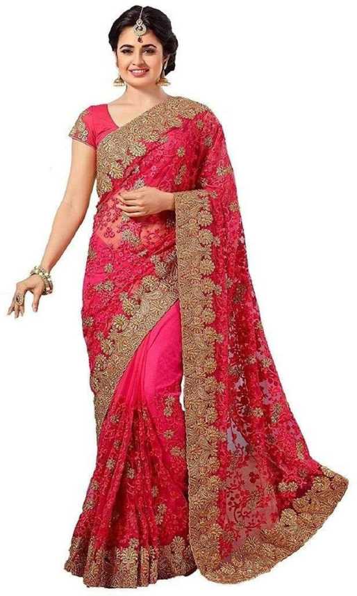 Buy Lajree Designer Embroidered Bollywood Cotton Blend Pink Sarees Online Best Price In India Flipkart Com