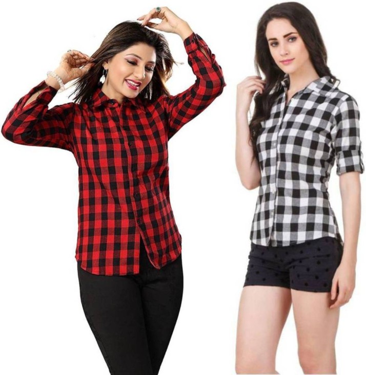 red n black check shirt womens